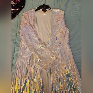 Iridescent Sequin Long Cardigan